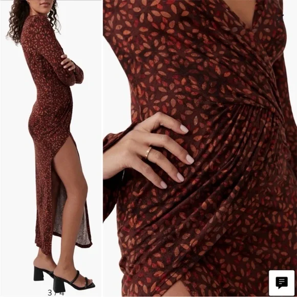 Free People Shayla Wrap Midi Dress | Autumn Combo | Small - Picture 2 of 9